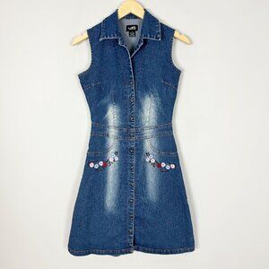 Vintage Y2K Lips Denim Mini Dress Western Boho Hippie Size Small Women's